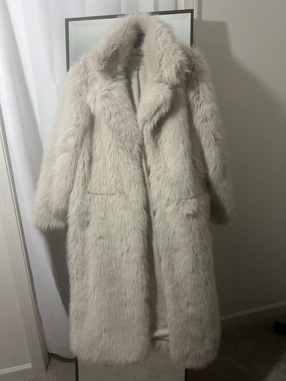 Women's Cream Faux Fur Long Trench Coat - Unbranded